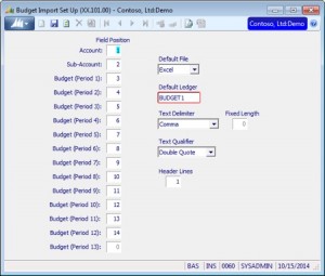 Dynamics SL Budget Import Utility setup screen