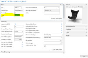 Dynamics NAV Inventory Item