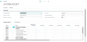 Dynamics 365 Business Central GL budget screenshot