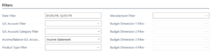 Dynamics 365 Business Central budget filters screenshot