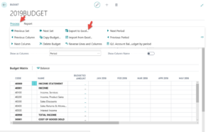 how to export Dynamics 365 Business Central budget