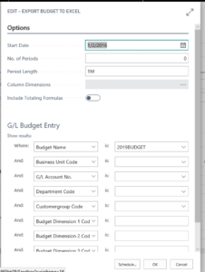 export Dynamics 365 Business Central budget