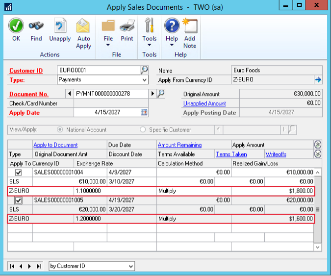 applying multi currency in Dynamics GP