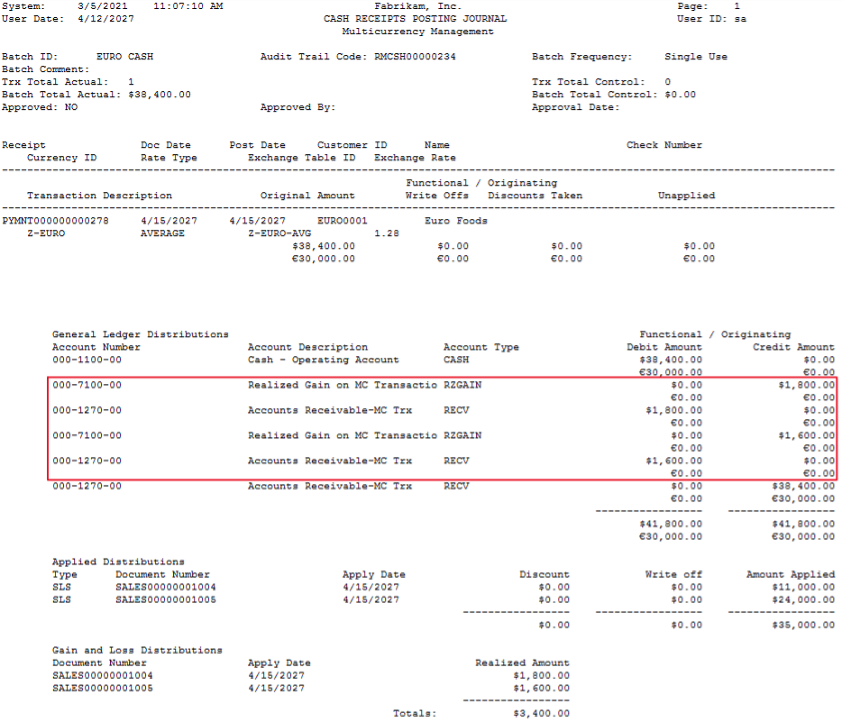 currency gains or losses in Dynamics GP