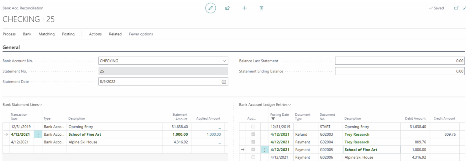 How to clear Bank Reconciliation in Business Central with no offsetting