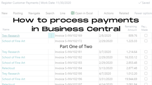screenshot of how to process payments in Business Central