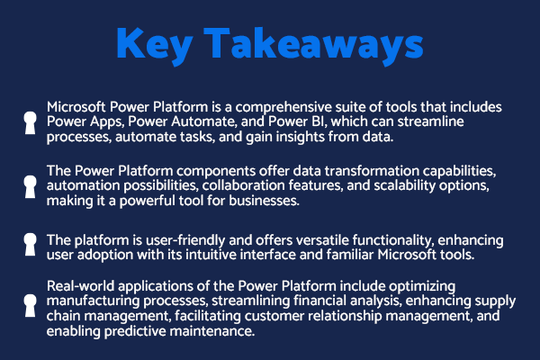 Key Takeaways regarding Power Platform and transforming data into actionable insights